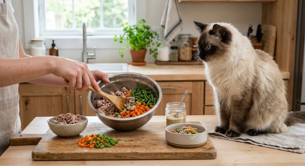 Comment préparer une alimentation fraîche pour un chat de race Balinese souffrant de sensibilité digestive ?